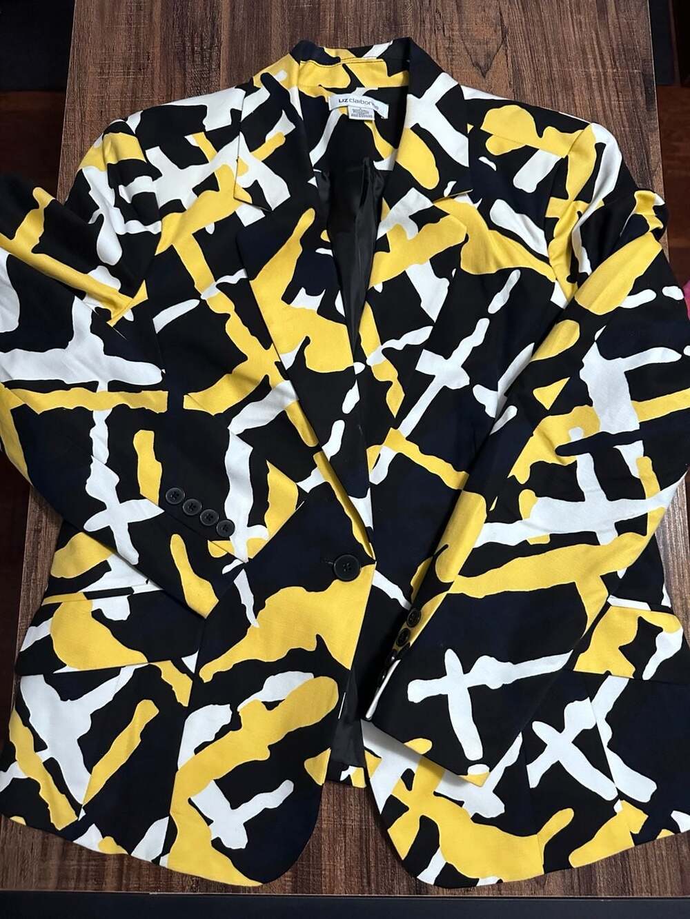 Liz Claiborne Blazer Size L Abstract Print Black Yellow White